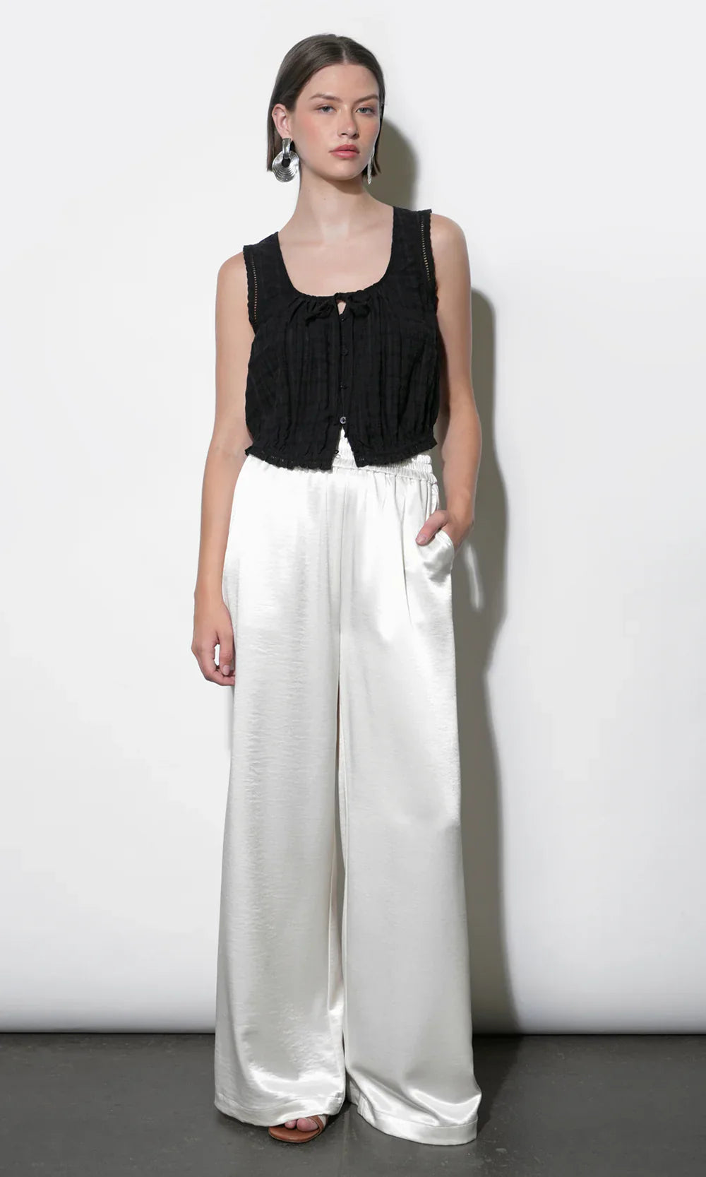 Cora Easy Ivory Satin Wide Leg Pants - Glamourous Grace