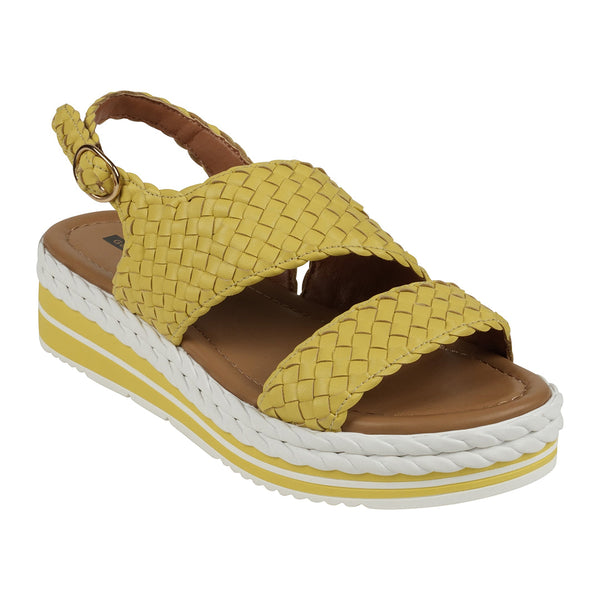 Gallant Mustard Double Band Slingback Platform Sandals - Glamourous Grace