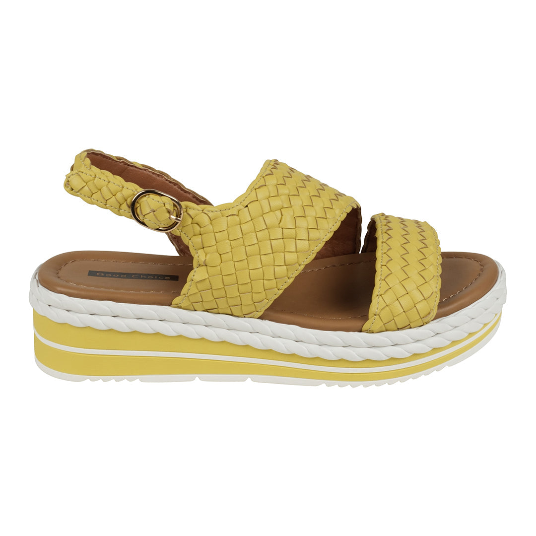 Gallant Mustard Double Band Slingback Platform Sandals - Glamourous Grace