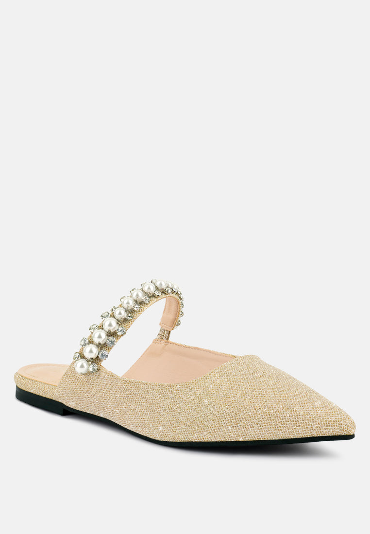 Geode Pearl Embellished Slip On Mules - Glamourous Grace