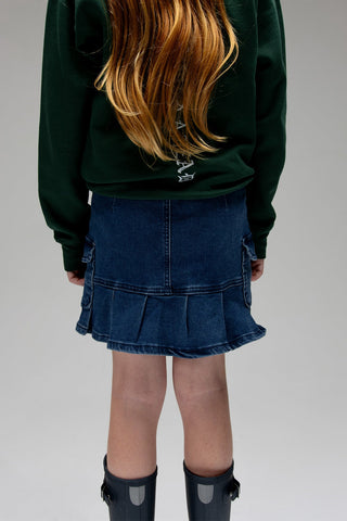 Girls Pleated Denim Mini Skirt