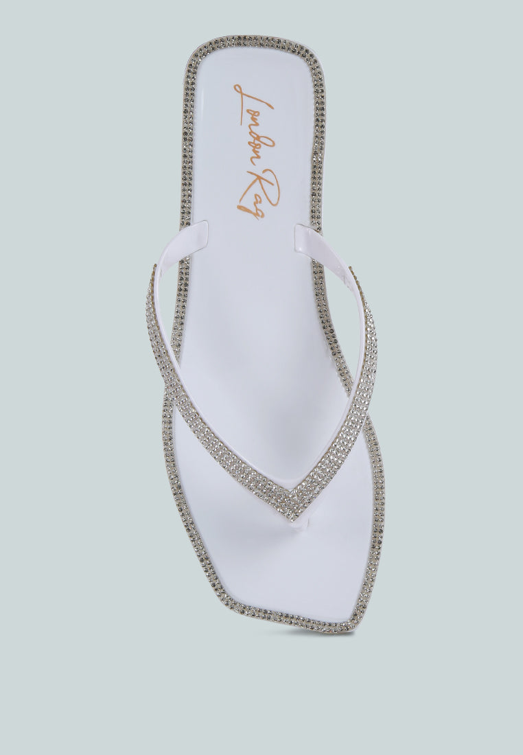 Golightly Diamante Stud Detail Thong Flats - Glamourous Grace