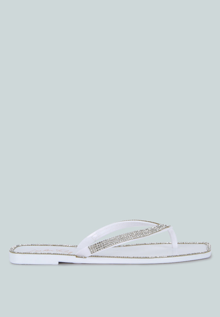 Golightly Diamante Stud Detail Thong Flats - Glamourous Grace