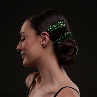 Elegant Green Crystal 2-Piece Hair Comb Set - Glamourous Grace