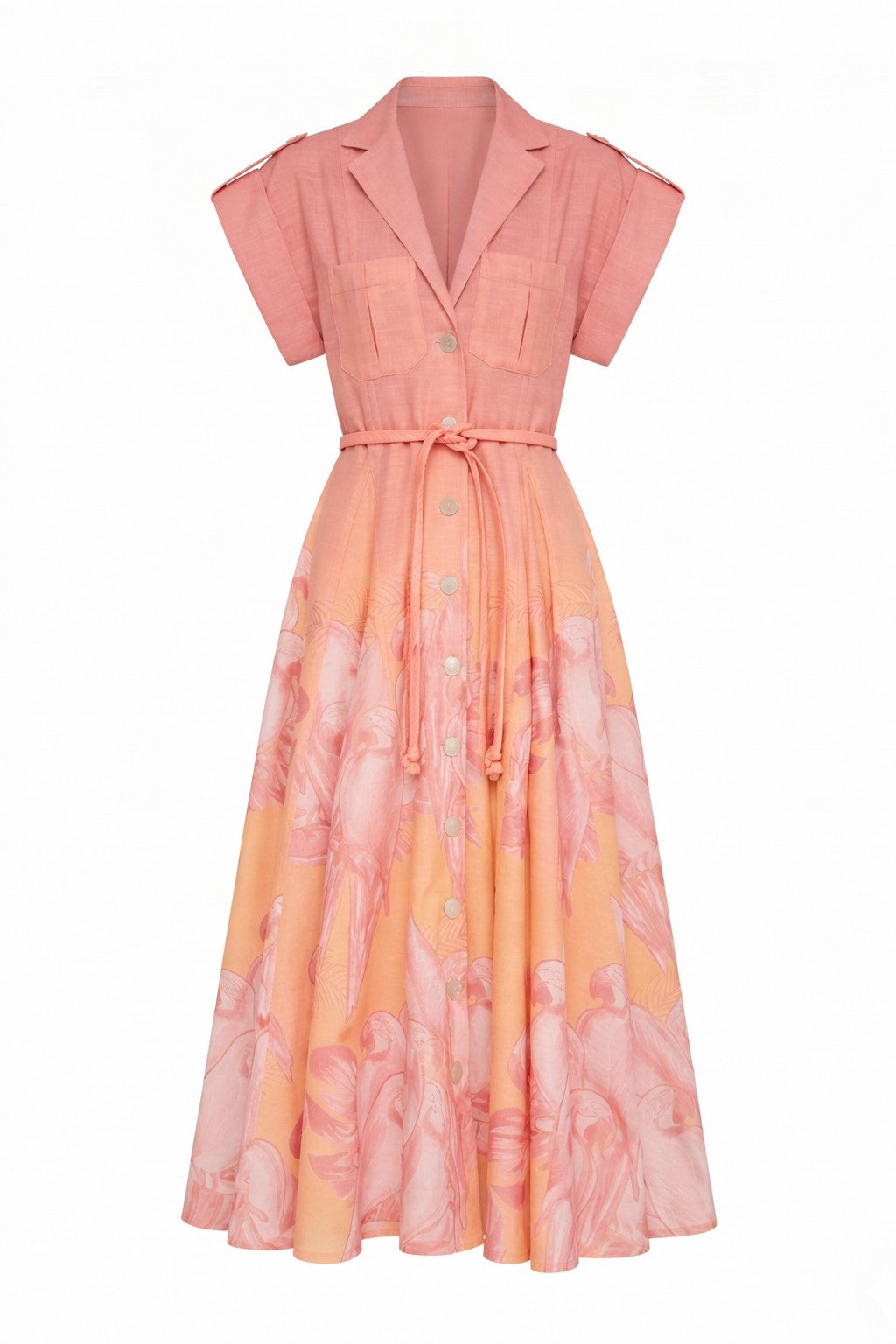 GUAYABA MIDI DRESS IN CORAL MACAW PRINT - Glamourous Grace