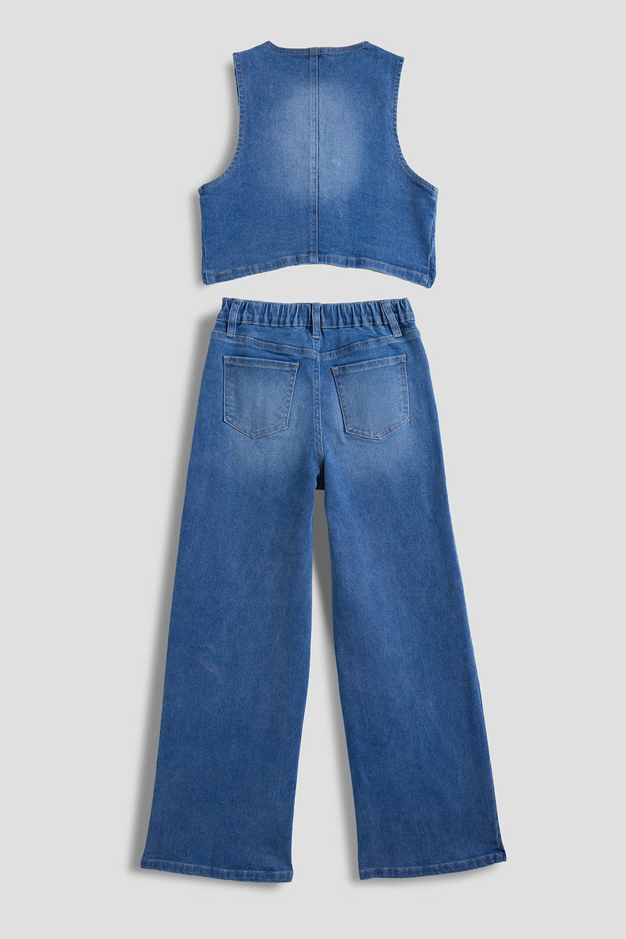 Girls Cece Denim Vest & Wide Leg Jeans Set - Glamourous Grace