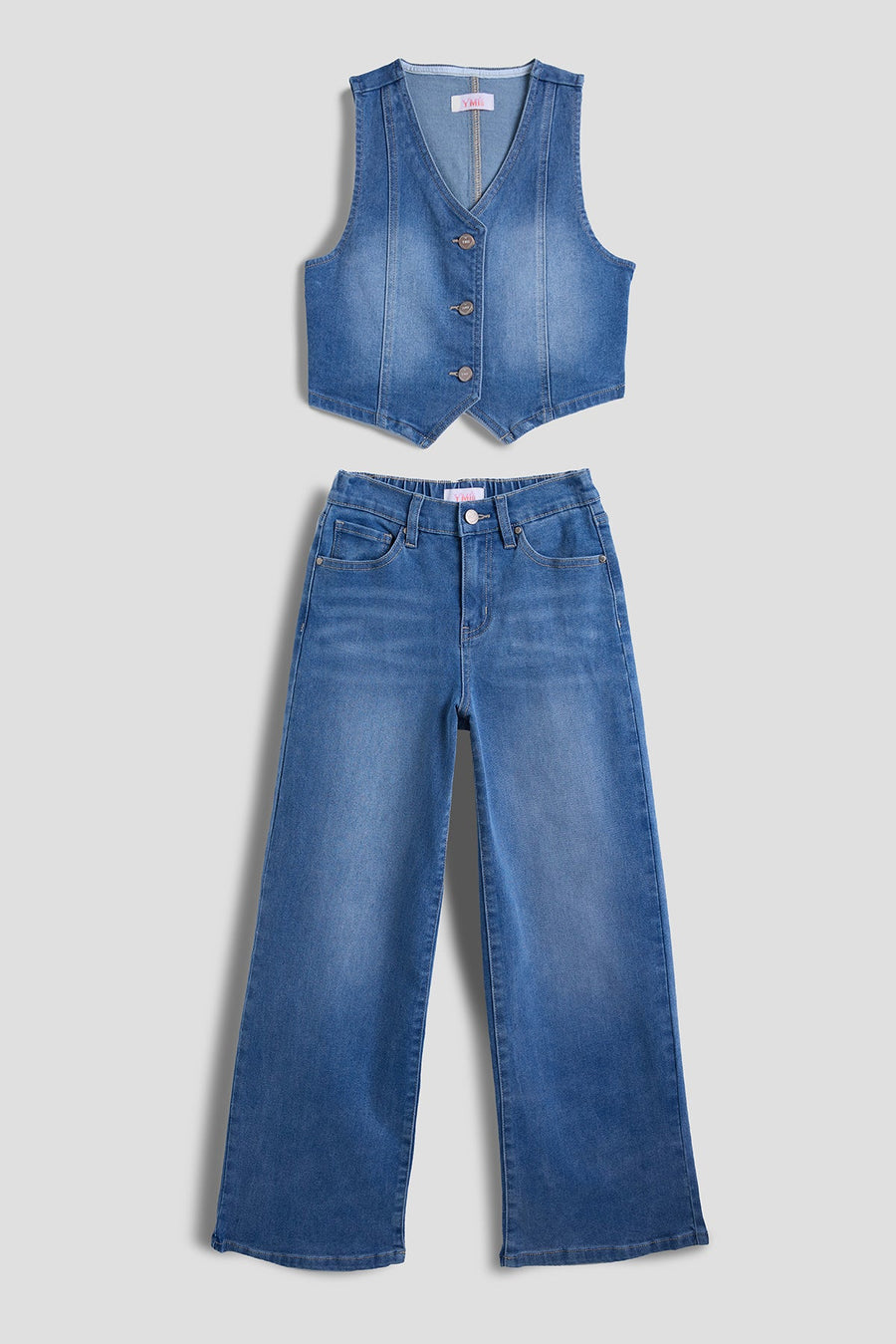Girls Cece Denim Vest & Wide Leg Jeans Set - Glamourous Grace