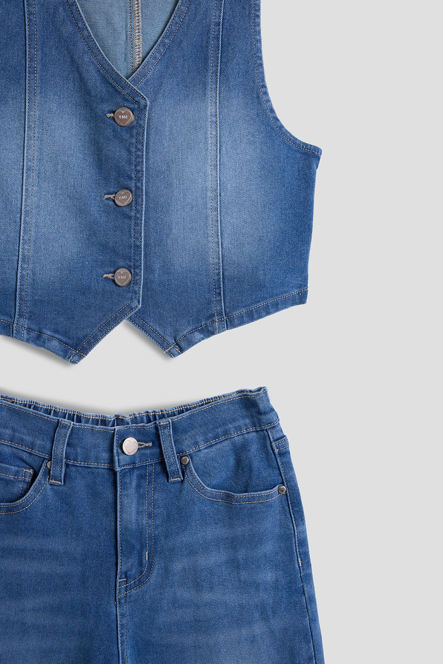 Girls Cece Denim Vest & Wide Leg Jeans Set - Glamourous Grace