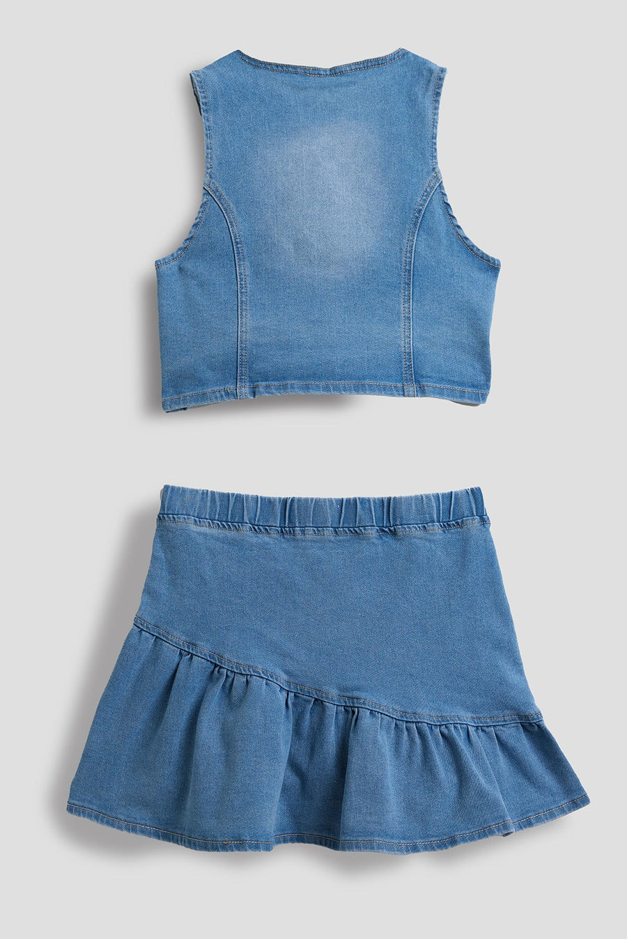 Girls Denim Vest & Ruffle Skirt Set - Glamourous Grace