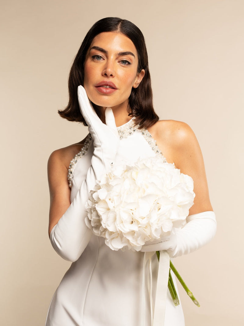 Gabriella (white) - Italian unlined 12-button length leather bridal / opera gloves - Glamourous Grace