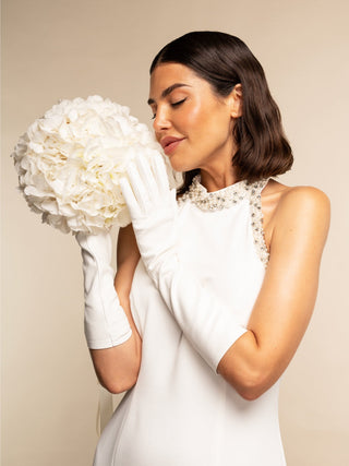 Gabriella (white) - Italian unlined 8-button length leather bridal / opera gloves - Glamourous Grace