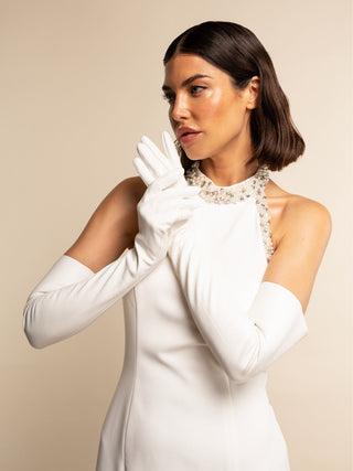 Gabriella (white) - Italian unlined 16-button length leather bridal / opera gloves - Glamourous Grace