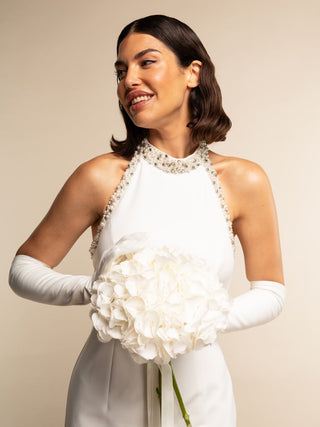 Gabriella (white) - Italian unlined 12-button length leather bridal / opera gloves - Glamourous Grace