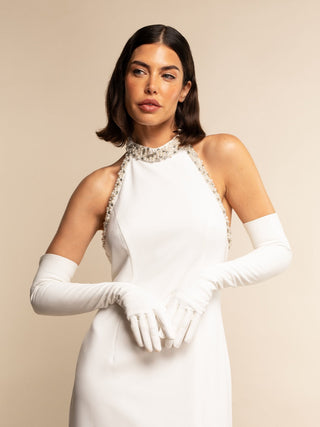 Gabriella (white) - Italian unlined 16-button length leather bridal / opera gloves - Glamourous Grace