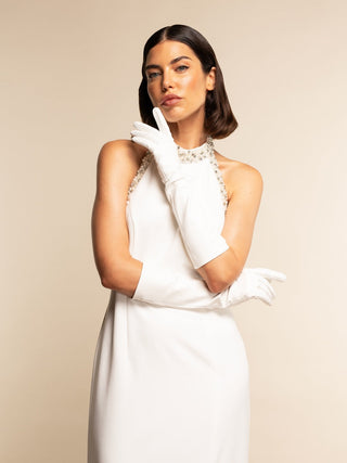 Gabriella (white) - Italian unlined 8-button length leather bridal / opera gloves - Glamourous Grace