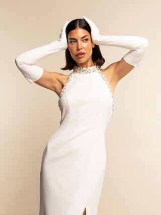 Gabriella (white) - Italian unlined 16-button length leather bridal / opera gloves - Glamourous Grace