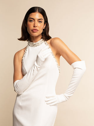 Gabriella (white) - Italian unlined 12-button length leather bridal / opera gloves - Glamourous Grace