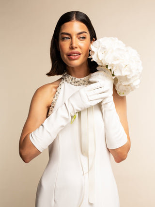 Gabriella (white) - Italian unlined 8-button length leather bridal / opera gloves - Glamourous Grace