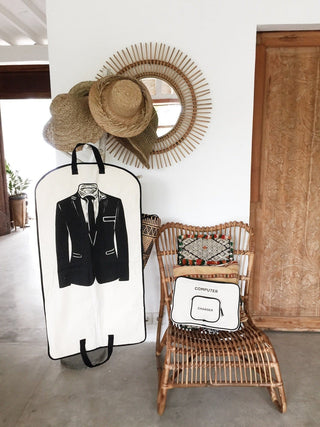 Men's Suit Garment Bag with Pocket – Cream - Glamourous Grace