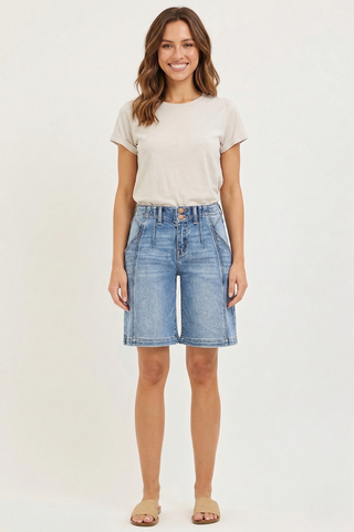 RISEN 2-Button Slouchy Bermuda Shorts with Pockets