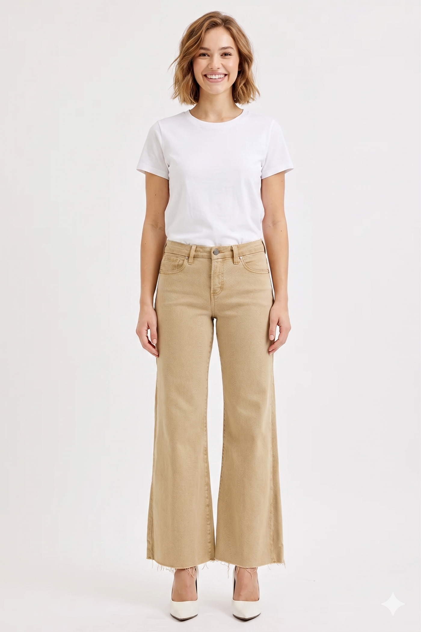 RISEN Raw Hem Wide Leg Jeans