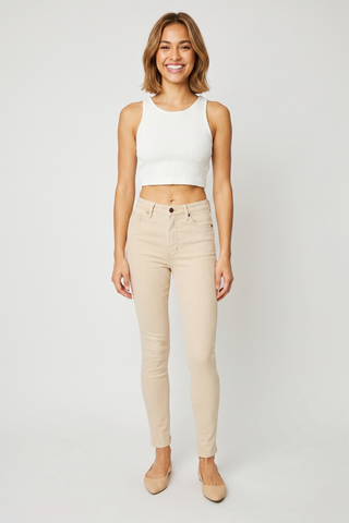 Judy Blue Tummy Control Garment Dyed Bone White Denim Skinny Jeans