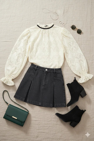 PRECIOUS LOOK IVORY WOVEN LACE TOP - Glamourous Grace