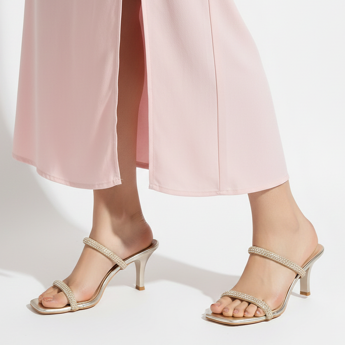 Evara - Gold Kitten Heels - Glamourous Grace