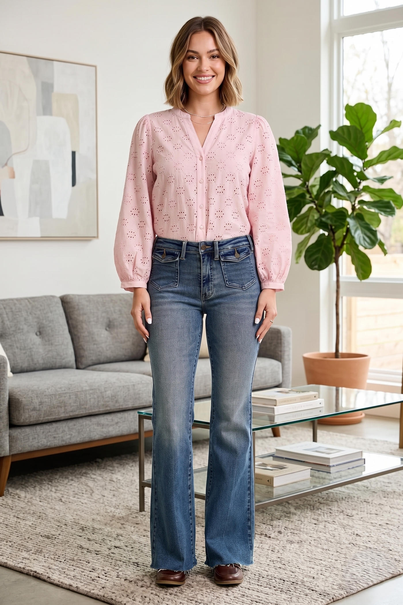 Judy Blue Mid Rise Flare Jeans with Front Flap Pockets - Glamourous Grace