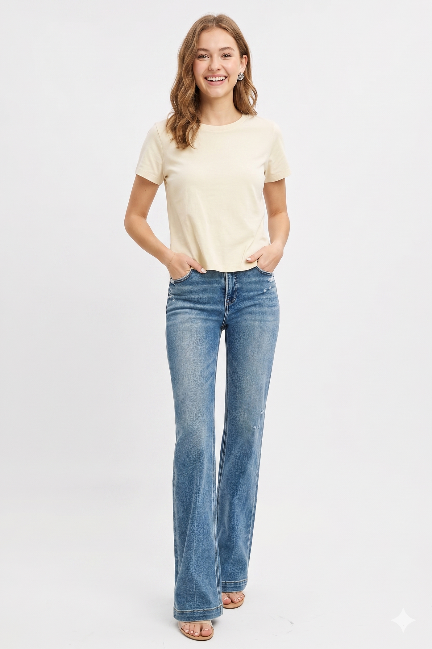 RISEN Distressed Detail Bootcut Jeans - Glamourous Grace