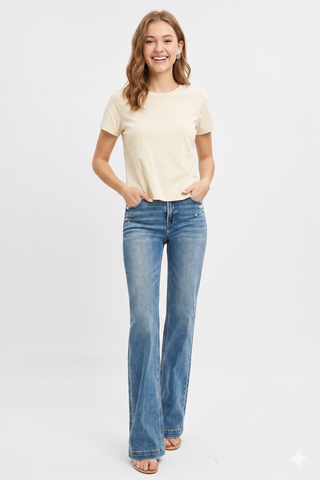 RISEN Distressed Detail Bootcut Jeans