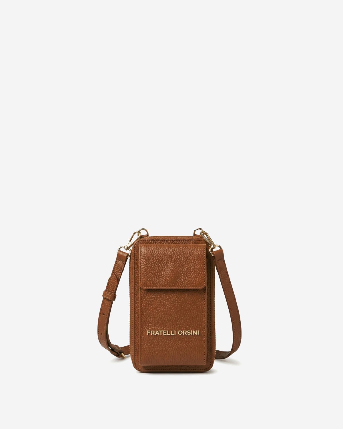 Giada (cognac) - Italian women's crossbody phone wallet with shoulder strap - Glamourous Grace