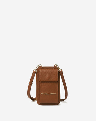 Giada (cognac) - Italian women's crossbody phone wallet with shoulder strap - Glamourous Grace