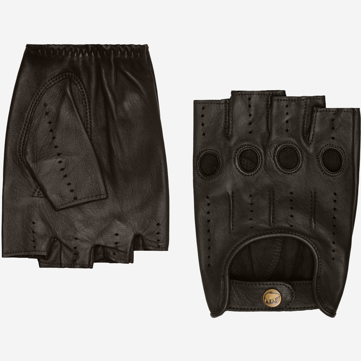 Giuseppe (black) - Italian lambskin fingerless leather driving gloves - Glamourous Grace