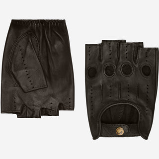 Giuseppe (black) - Italian lambskin fingerless leather driving gloves - Glamourous Grace
