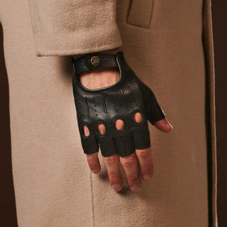Giuseppe (black) - Italian lambskin fingerless leather driving gloves - Glamourous Grace