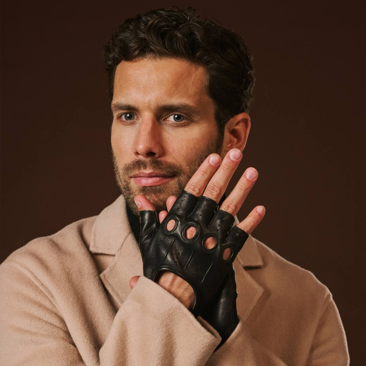 Giuseppe (black) - Italian lambskin fingerless leather driving gloves - Glamourous Grace