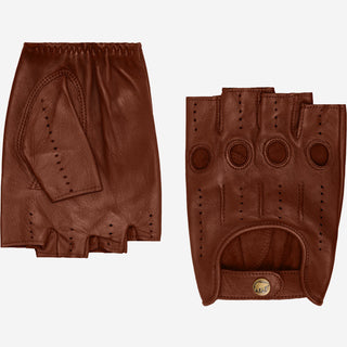 Giuseppe (brown) - Italian lambskin fingerless leather driving gloves - Glamourous Grace