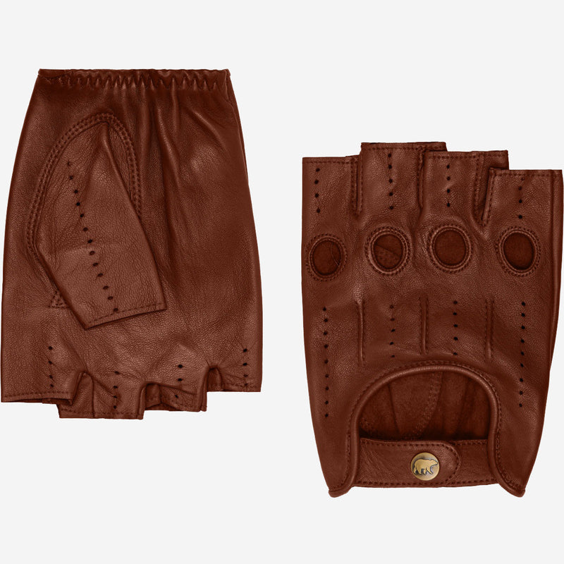 Giuseppe (brown) - Italian lambskin fingerless leather driving gloves - Glamourous Grace