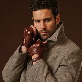 Giuseppe (brown) - Italian lambskin fingerless leather driving gloves - Glamourous Grace