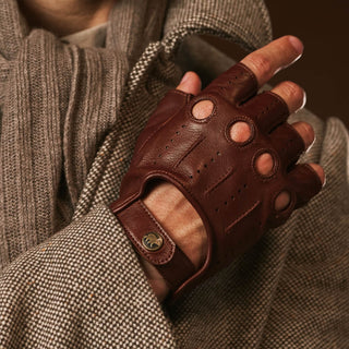 Giuseppe (brown) - Italian lambskin fingerless leather driving gloves - Glamourous Grace