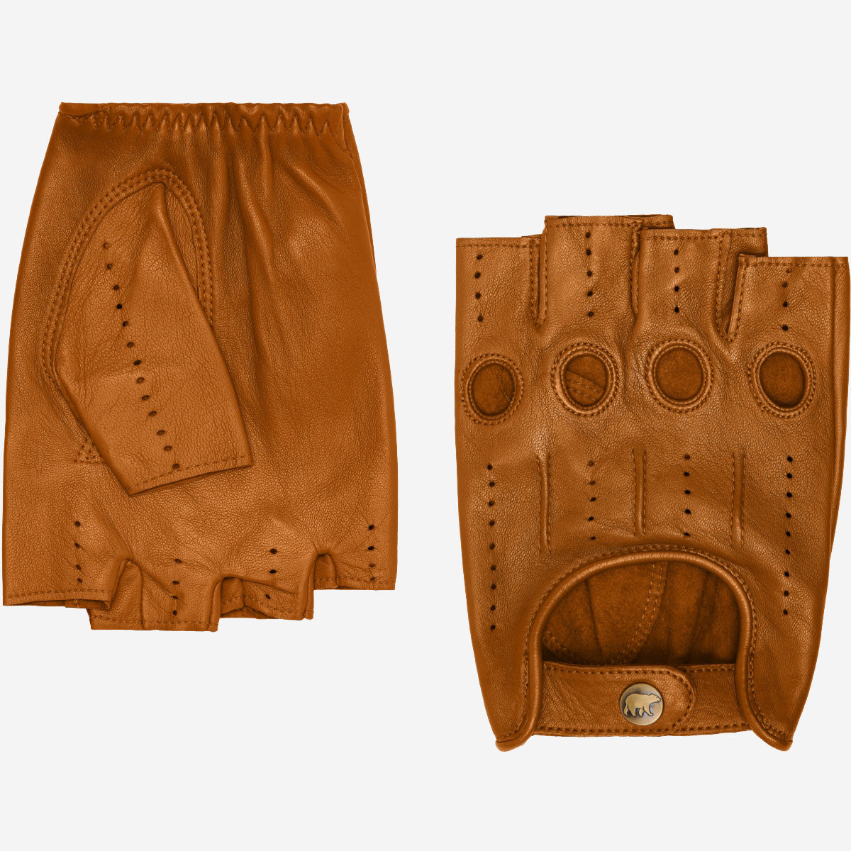 Giuseppe (cognac) - Italian lambskin fingerless leather driving gloves - Glamourous Grace