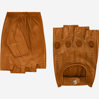 Giuseppe (cognac) - Italian lambskin fingerless leather driving gloves - Glamourous Grace