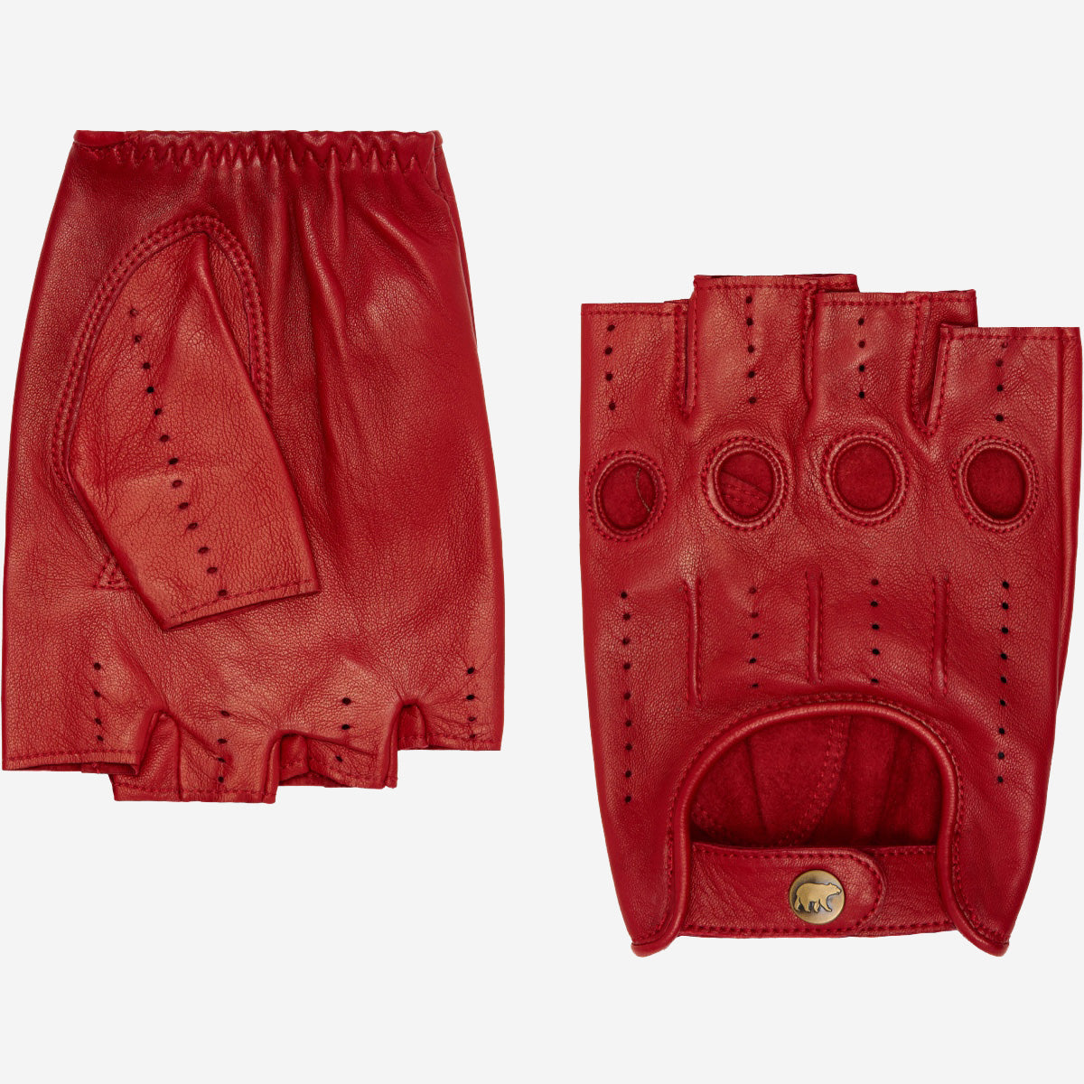 Giuseppe (red) - Italian lambskin fingerless leather driving gloves - Glamourous Grace