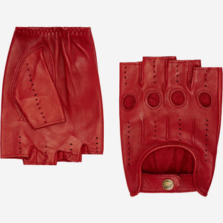 Giuseppe (red) - Italian lambskin fingerless leather driving gloves - Glamourous Grace