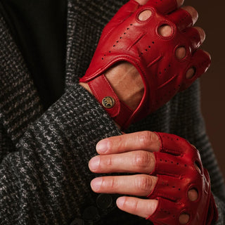 Giuseppe (red) - Italian lambskin fingerless leather driving gloves - Glamourous Grace