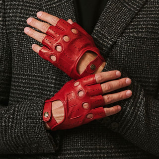 Giuseppe (red) - Italian lambskin fingerless leather driving gloves - Glamourous Grace