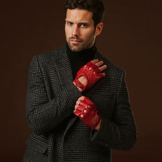 Giuseppe (red) - Italian lambskin fingerless leather driving gloves - Glamourous Grace
