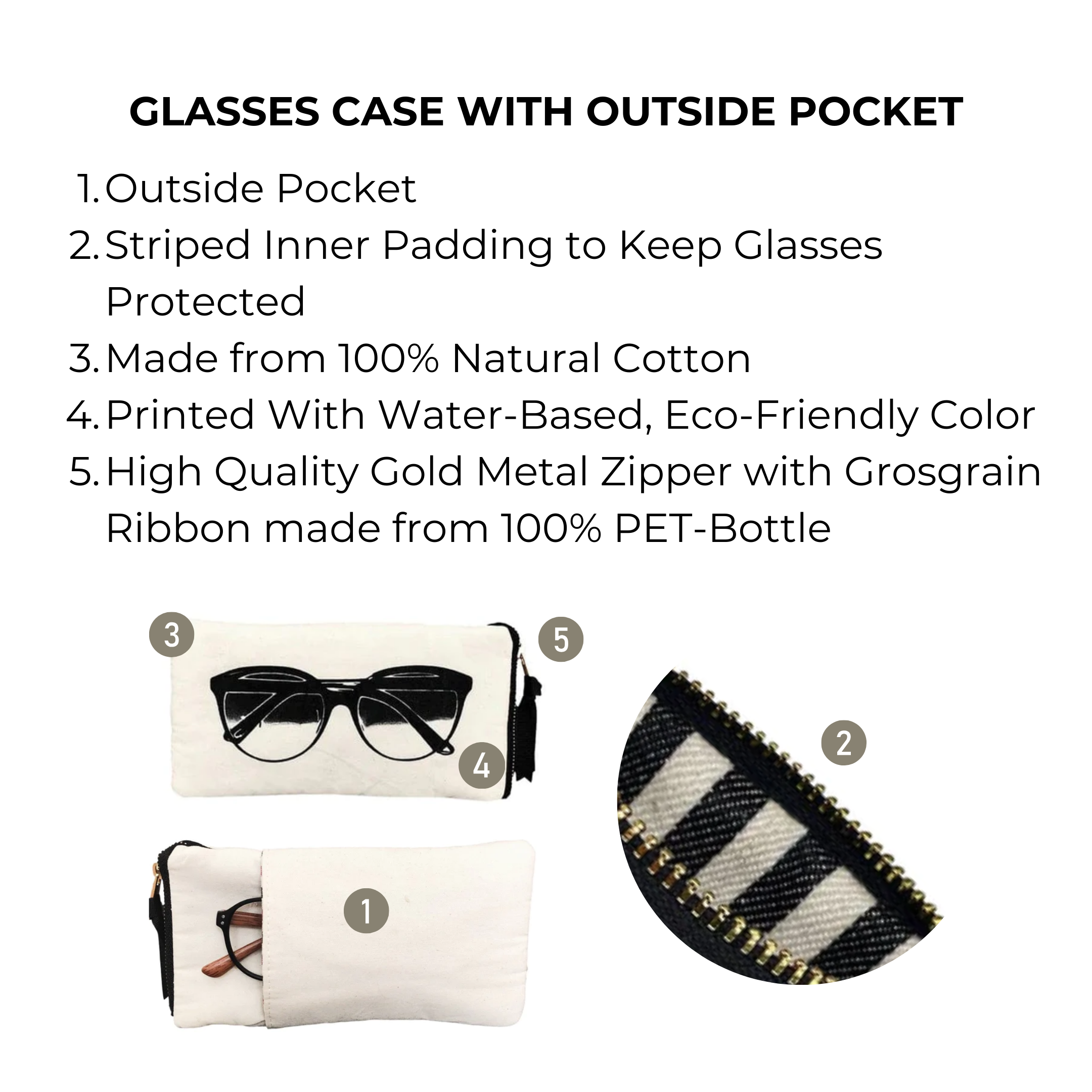 Glasses Case with Outside Pocket – Cream - Glamourous Grace