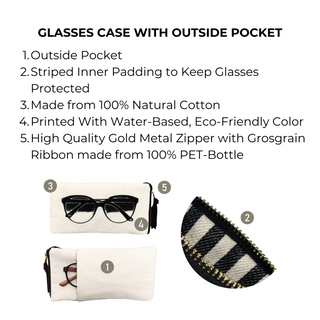 Glasses Case with Outside Pocket – Cream - Glamourous Grace